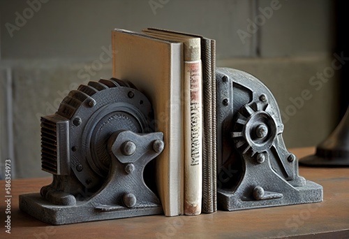 Bookend of metals crafts for the ends of a row of books photo