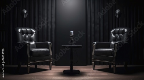Podcast Studio: Two Chairs and Microphones Ready for Recording generative ai