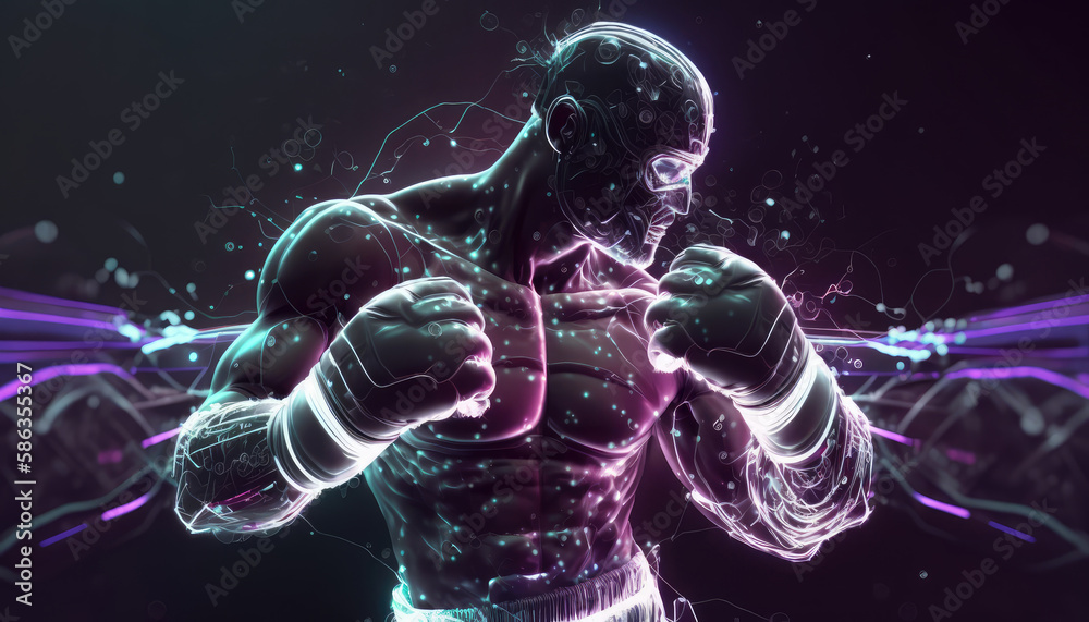 Boxer in the rack neon stylization. AI generative illustration. Boxer in the rack neon stylization. AI generative illustration.