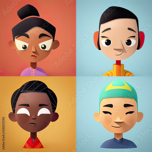 Cartoon character design in fantasy world. Diversity avatar. Generative ai