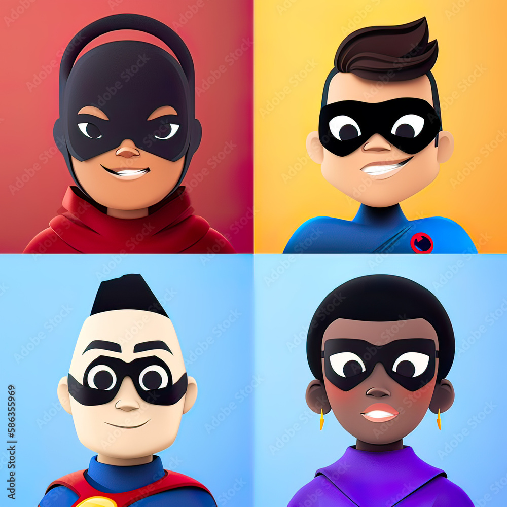 Diversity in superhero. cartoon avatar. Generative ai Diversity in superhero. cartoon avatar. Generative ai