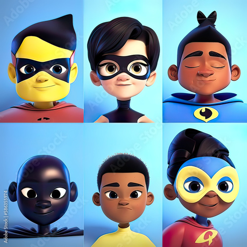 Diversity in superhero. cartoon avatar. Generative ai