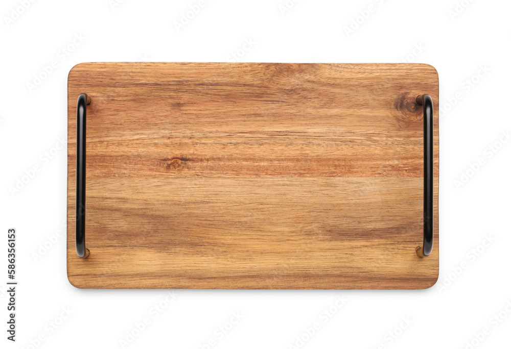 Wooden kitchen board with handles on white background Wooden kitchen board with handles on white background