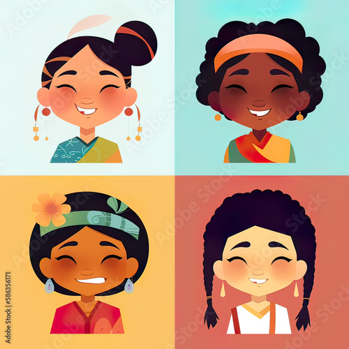 Fantasy fashion in diversity. cartoon style avatar. Generative ai