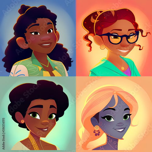 Fantasy fashion in diversity. cartoon style avatar. Generative ai