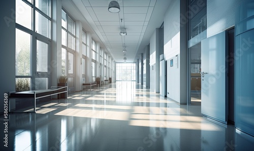 Hall interior in modern building or hospital filled with light  generative AI