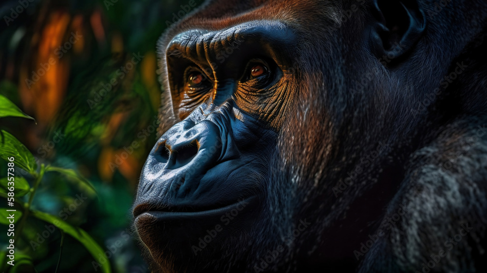 Gorilla at Sunset: Beauty of Nature in Its Eyes (Generative AI)