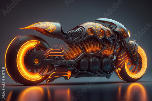 orange glowing motorcycle of the future  an abstract illustration of modern technology created with Generative AI technology