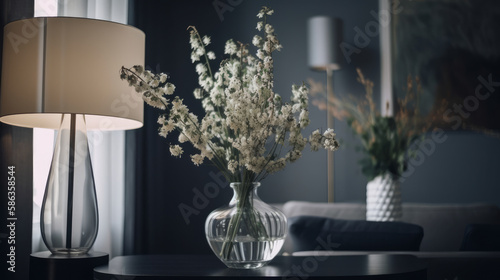 Flowers in interior. Illustration Generative AI