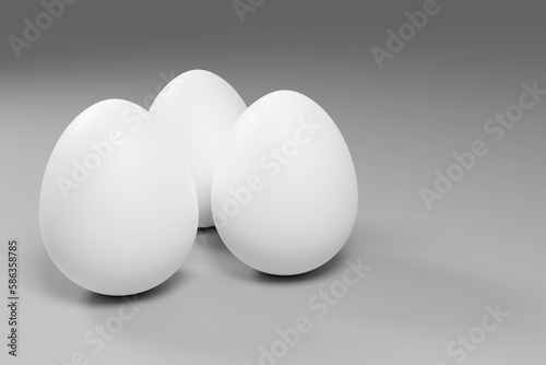 3d rendered white eggs on grey background for wallpapers, greeting cards, posters, ads.