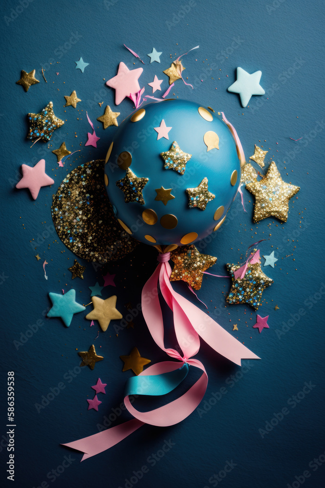 Happy Birthday Holiday Background with Balloons. Illustration AI Generative