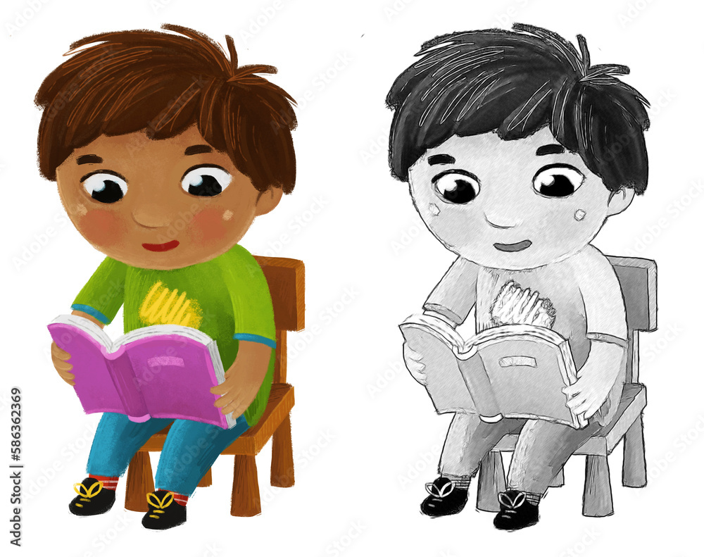 cartoon child kid boy pupil going to school learning childhood ...