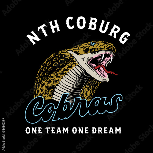 HAND DRAWN COBRA SNAKE SPORTS ATHLETIC TEAM AGGRESSIVE VICIOUS ANIMAL WILDLIFE DESERT VINTAGE TSHIRT TEE PRINT FOR APPAREL MERCHANDISE