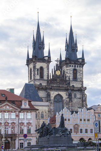Beautiful view of the Old Town Square, and Tyn Church in Prague, Czech Republic © marinadatsenko