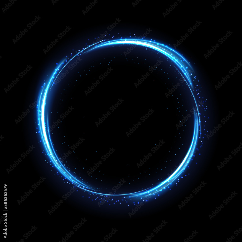 Blue light ring with spark, Isolated on transparent pattern. Vector Illustration