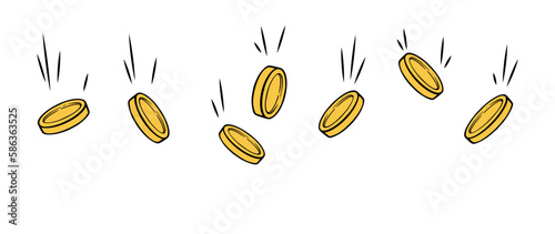 Gold coin rain. Falling golden coins growing economic wealth. Vector illustration isolated in white background