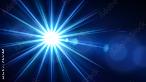 Blue Flare Light with Lens Flare, Vector Illustration
