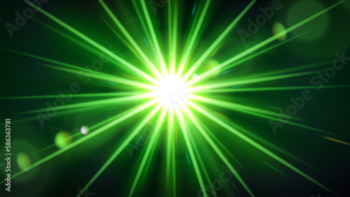 Green Flare Light with Lens Flare, Vector Illustration