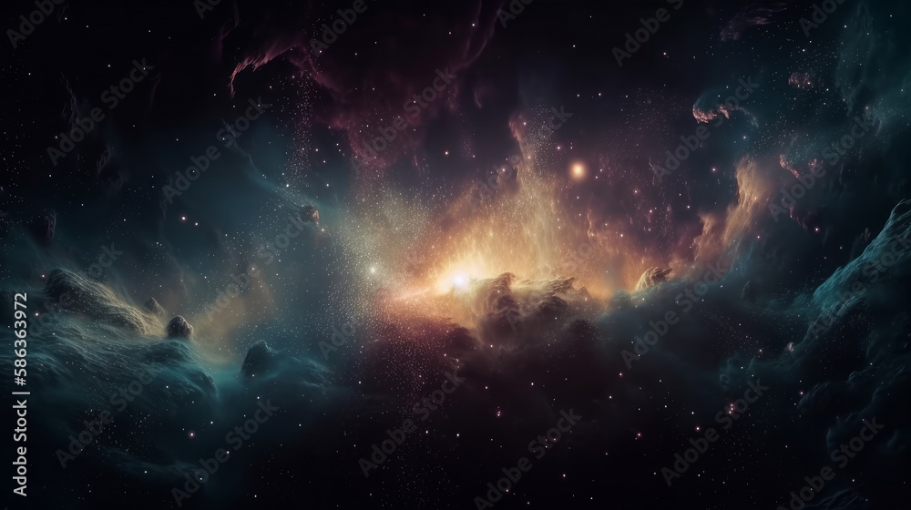 Magic color galaxy space background. Illustration Generative AI.