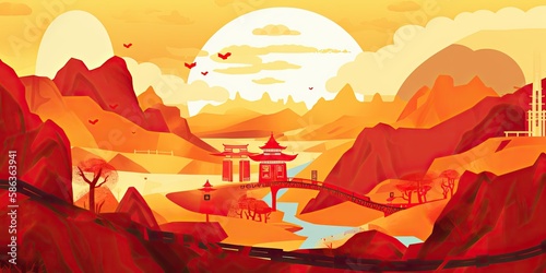 Abstract illustration of China and the Silk Road  wallpaper  background  Generative AI