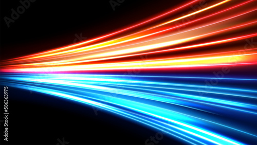 Colorful light trails, long time exposure motion blur effect. Vector Illustration
