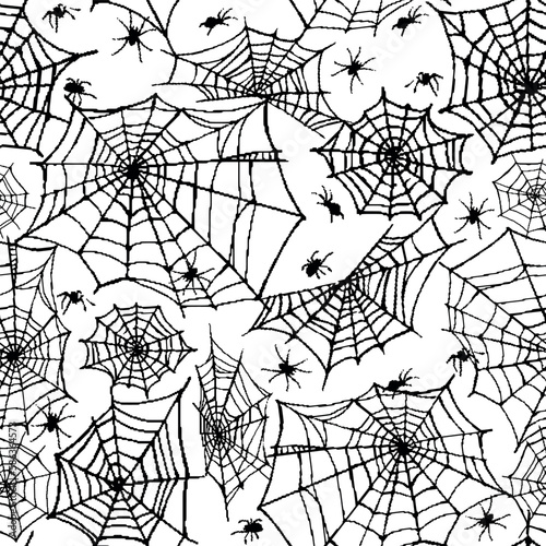 Spider cobweb seamless pattern with pixel style