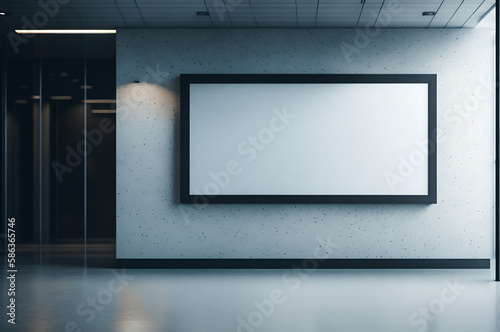blank horizontal frame billboard for advertising  mockup template on wall with light  generative ai 