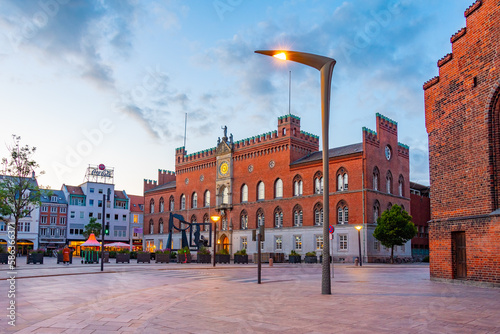 Fényképezés Sunset view of town hall in Danish town Odense
