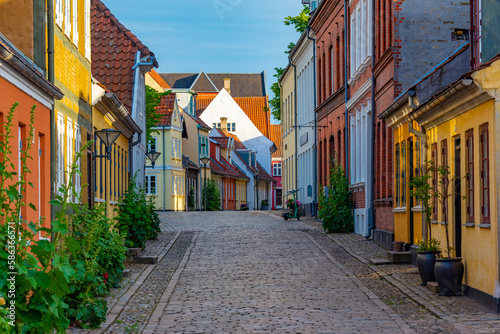 Medieval street in the old town of Odense, Denmark photo