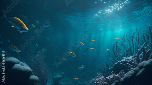 Underwater scene of happy and untouched ocean life. (Generative AI)