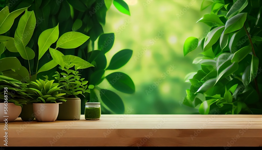 Wood table top on blur abstract green from garden in the morning background.For montage product display or design key visual layout Wood table top on blur abstract green from garden in the morning background.For montage product display or design key visual layout