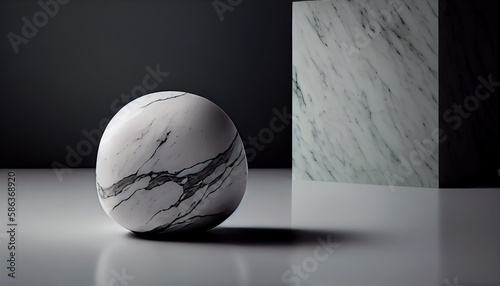 Creative minimalist sculpture arrangement on table  random marble stones composition.