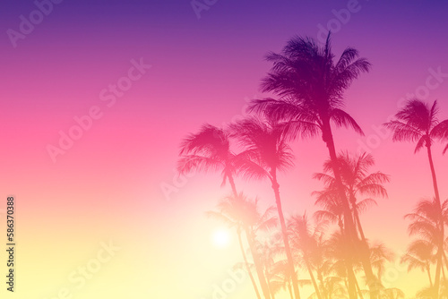Fototapeta Naklejka Na Ścianę i Meble -  Silhouette of palm trees on sunset sky background