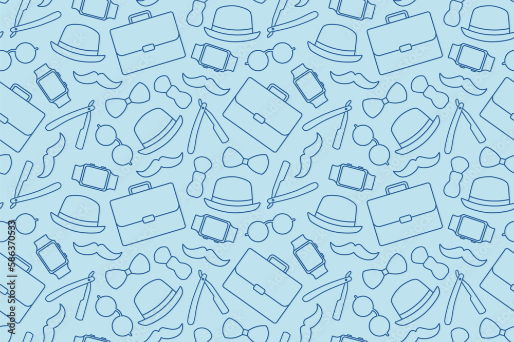 Obraz na plátně Father's Day seamless pattern with hat, watch, bow tie, briefcase, eyeglasses, s