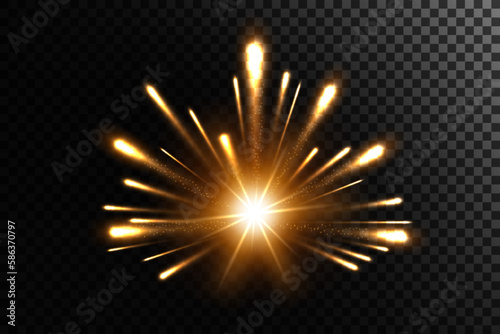 Fire Rays with Particle Explosion, Vector Illustration