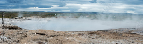 Panoramic view of Geysir, active geyser in Iceland