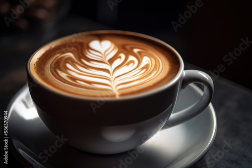 Delicious coffee with latte art. close up shot. Generative AI shot © Pajaros Volando