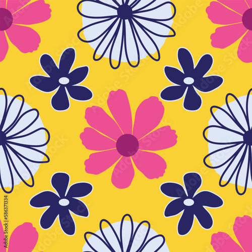 Flowers yellow background seamless pattern