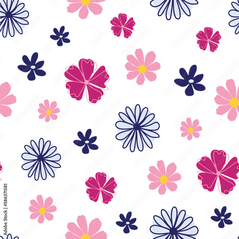 Obraz premium Small flowers white background seamless pattern