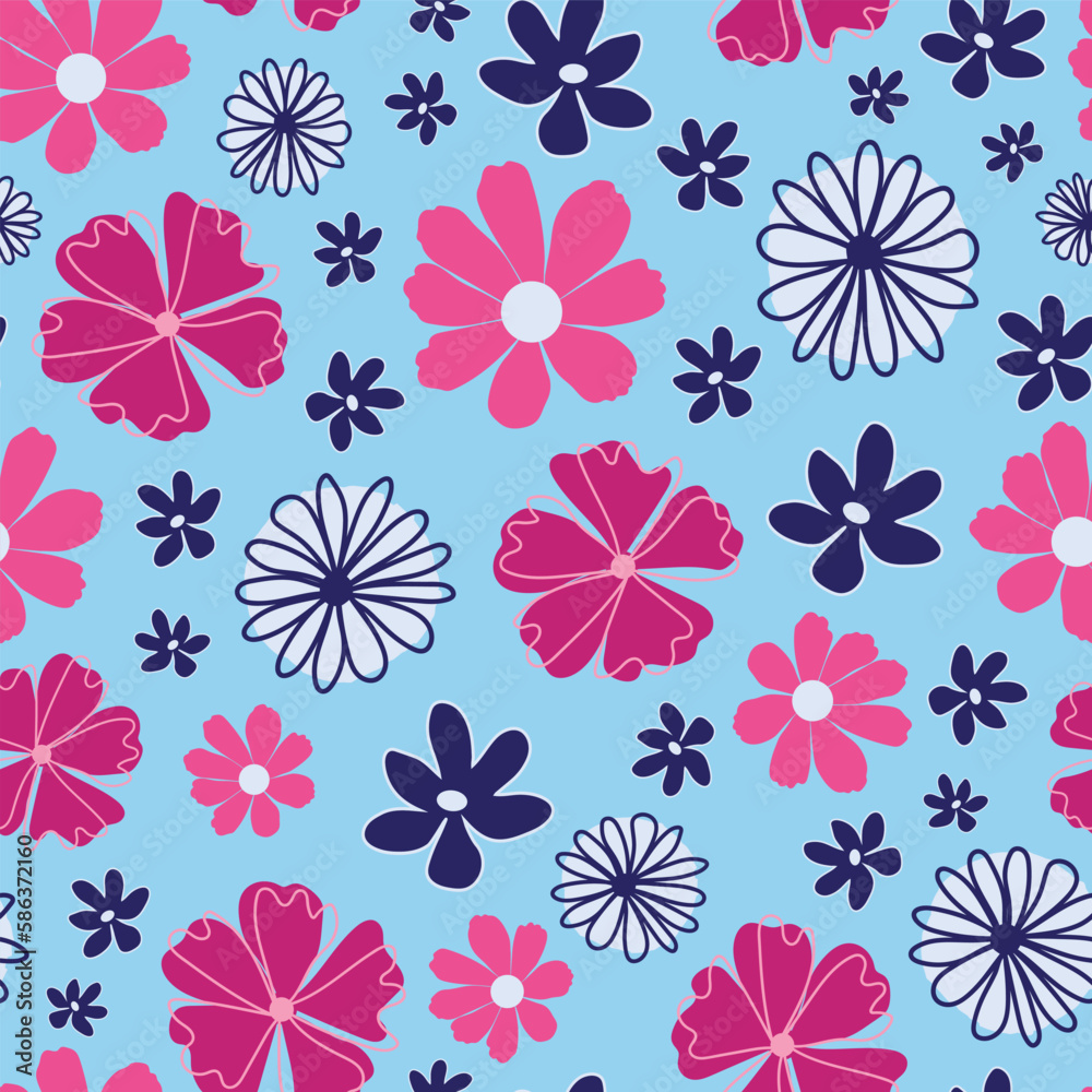 Blue floral party seamless pattern