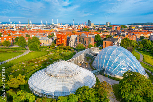 Aerial view of greenhouse at Aarhus botanical garden, Denmark photo
