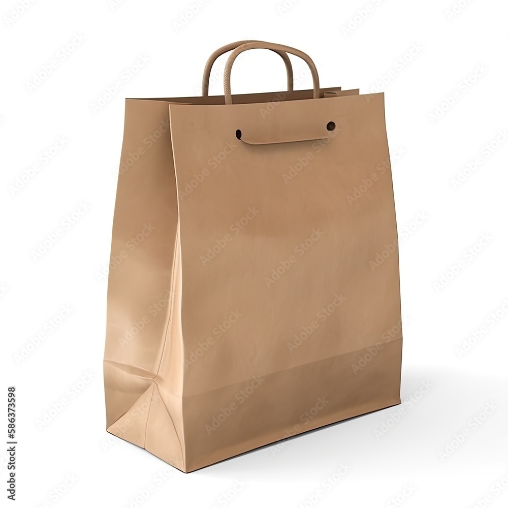 Blank brown kraft paper bag isolated on white background, generative ai Blank brown kraft paper bag isolated on white background, generative ai
