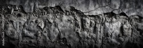 black white concrete wall , grunge stone texture , dark gray rock surface background, generative ai