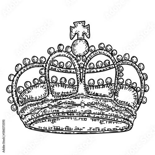 State Crown, made of gold and set with precious stones such as diamonds sapphires emeralds and pearls and rubies. Imperial State Crown used during the Coronation service and declaration of the King.