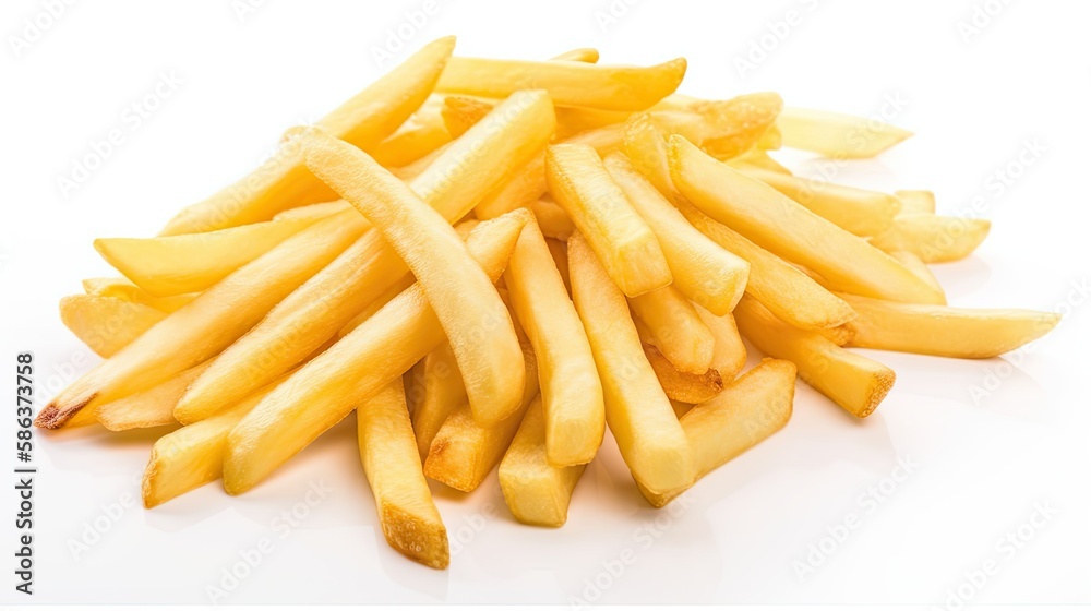 French fries isolated or flying french potato fries. isolated on white background, generative ai French fries isolated or flying french potato fries. isolated on white background, generative ai