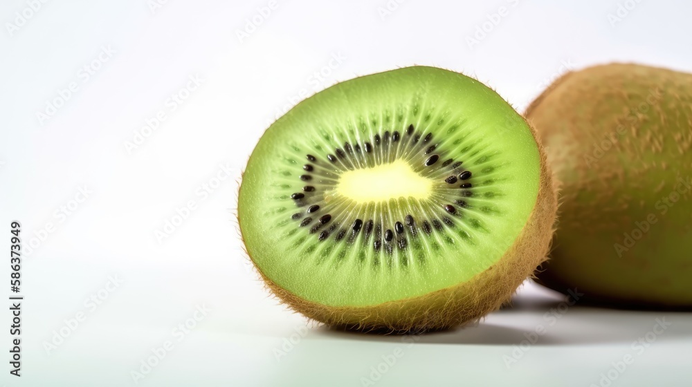 Slice of fresh juicy kiwi isolated on white background, generative ai Slice of fresh juicy kiwi isolated on white background, generative ai