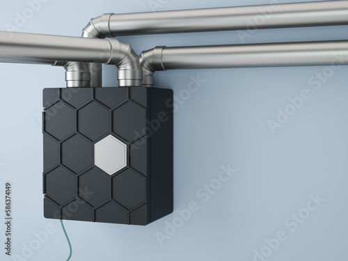 Air recuperator - modern ventilation system. 3D illustration photo