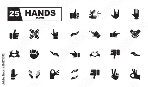 Hands collection icons set. Hand gestures, signals and much more. Set in flat design style.
