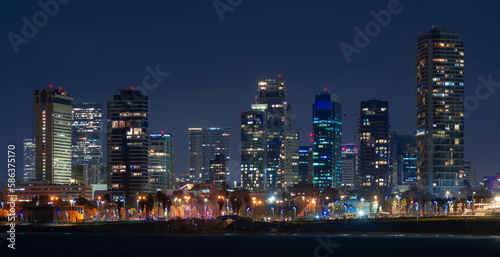 Tel Aviv night skyline. Big city life