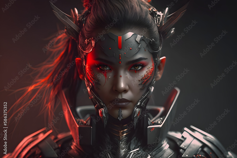 Beautiful Samurai Cyborg Woman Futuristic Cyberpunk Style Cyber